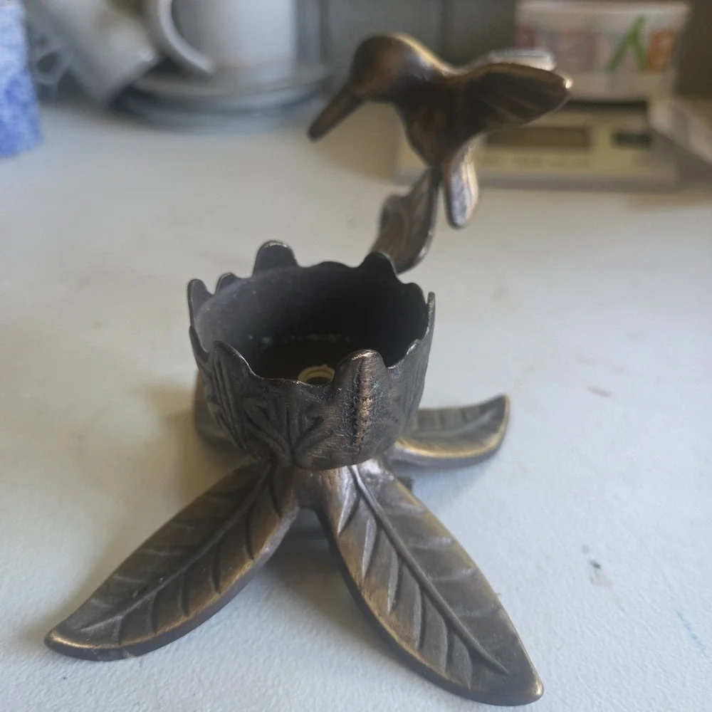 Vintage Andrea by Sadek Brass Hummingbird Flower Lamp Night Light BASE ONLY